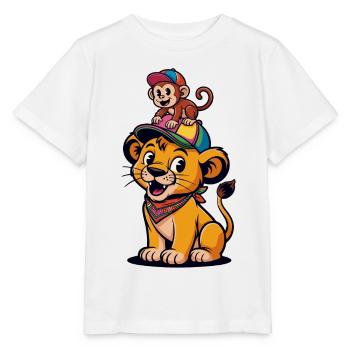 Cute Lion and Monkey – Best Friends Cartoon Style - Stanley/Stella MINI CREATOR Kids’ T-Shirt - white - Front - Maike (125cm)