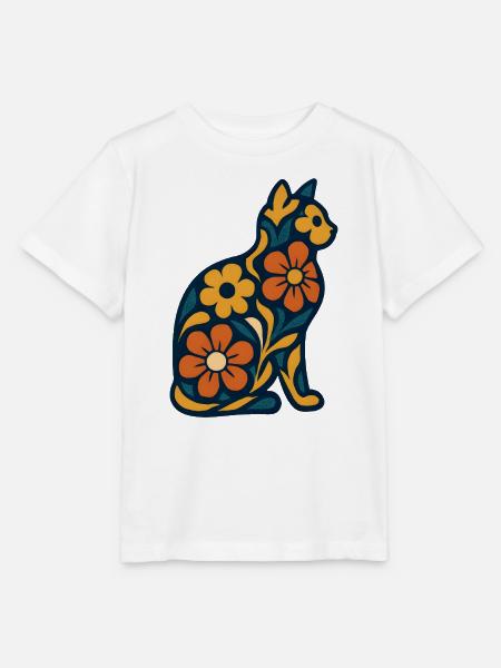 Blumenkatze im Nachtblau - Stanley/Stella Kinder T-Shirt MINI CREATOR  - Weiß