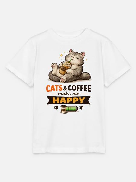 Katzen und Kaffee machen mich glücklich - Stanley/Stella Kinder T-Shirt MINI CREATOR  - Weiß