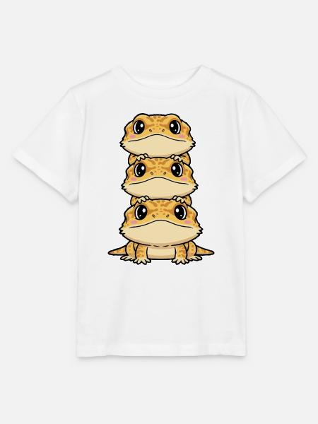 Gestapeltes Gecko-Trio Kawaii-Druck - Stanley/Stella Kinder T-Shirt MINI CREATOR - Weiß