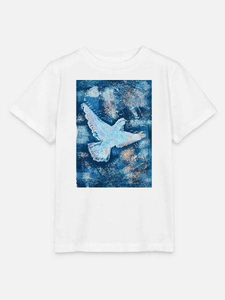Blauer Vogel im Flug - Stanley/Stella Kinder T-Shirt MINI CREATOR - Weiß