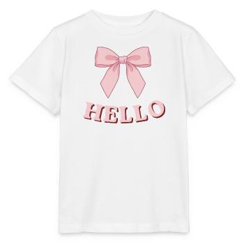 Pink Hello with ribbon - Stanley/Stella MINI CREATOR Kids’ T-Shirt - white - Front - Maike (125cm)