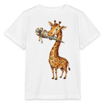 Girafe mignonne pour la rentrée à l’école avec un corne d’école - T-shirt bio MINI CREATOR Stanley/Stella Enfant - blanc - Devant - Maike (125cm)