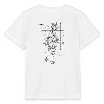 Weiße Blumen auf schwarzem Hintergrund - Stanley/Stella Kinder T-Shirt MINI CREATOR  - Weiß - Vorne - Maike (125cm)
