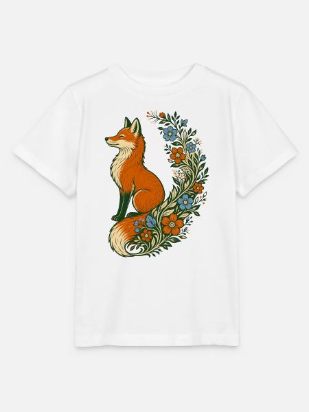 Volkskunst: Fuchs-Wildblumenschwanz - Stanley/Stella Kinder T-Shirt MINI CREATOR - Weiß