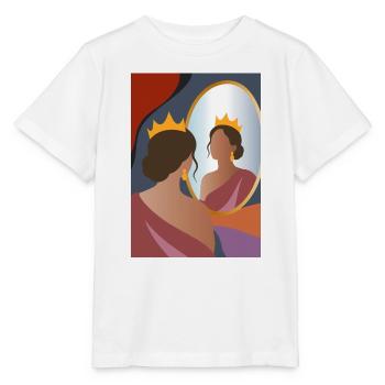 Königin vor dem Spiegel mit goldener Krone  - Stanley/Stella Kinder T-Shirt MINI CREATOR  - Weiß - Vorne - Maike (125cm)