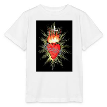 Feuriges Jesus Heiliges Herz mit Stacheldraht  - Stanley/Stella Kinder T-Shirt MINI CREATOR  - Weiß - Vorne - Maike (125cm)