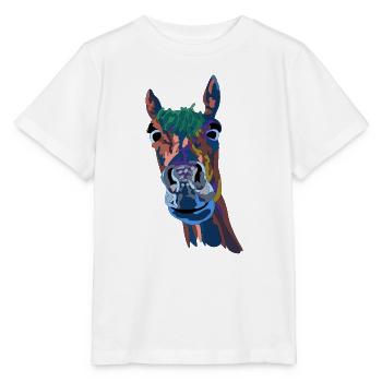 Buntes Pferdeporträt Farbschimmer - Stanley/Stella Kinder T-Shirt MINI CREATOR  - Weiß - Vorne - Maike (125cm)