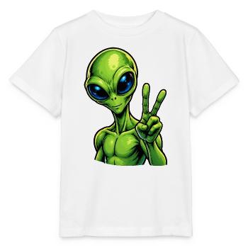 Alien Peace Zeichen - Stanley/Stella Kinder T-Shirt MINI CREATOR  - Weiß - Vorne - Maike (125cm)