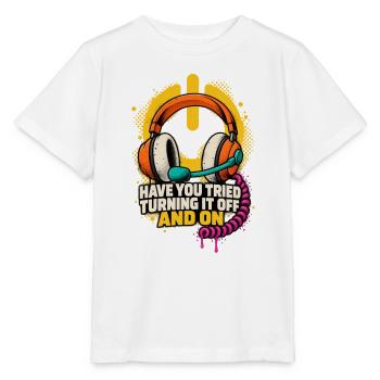 Headset Humor: Ein-Aus Spruch - Stanley/Stella Kinder T-Shirt MINI CREATOR  - Weiß - Vorne - Maike (125cm)