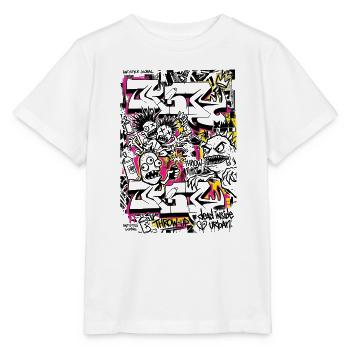 Neon-Graffiti auf urbaner Silhouette - Stanley/Stella Kinder T-Shirt MINI CREATOR  - Weiß - Vorne - Maike (125cm)