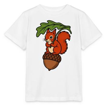 Eichhörnchen Eichel Blatt Regenschirm Shirt - Stanley/Stella Kinder T-Shirt MINI CREATOR  - Weiß - Vorne - Maike (125cm)