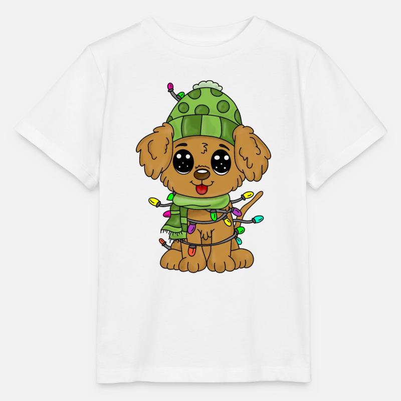 Chien avec des décorations de Noël - T-shirt bio MINI CREATOR Stanley/Stella Enfant - blanc