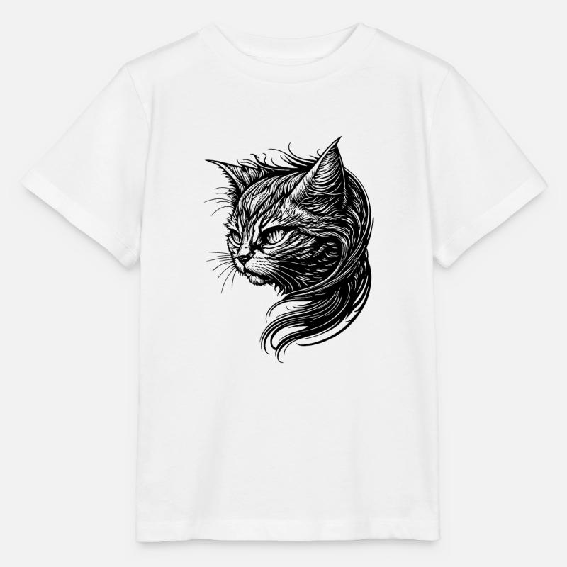 Chat élégant dans le style de tatouage vintage - T-shirt bio MINI CREATOR Stanley/Stella Enfant - blanc