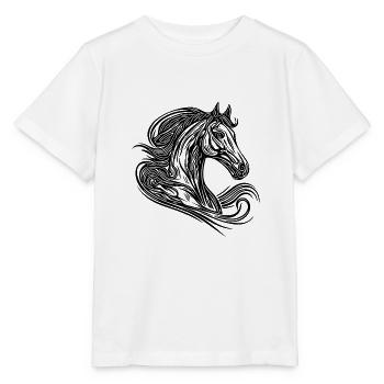 Portrait d’étalon avec une crinière élégante dans le vent - T-shirt bio MINI CREATOR Stanley/Stella Enfant - blanc - Devant - Maike (125cm)