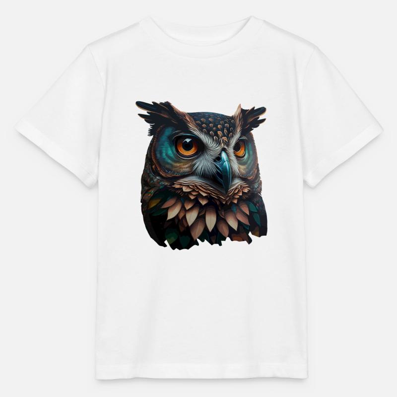 Hibou élégant et coloré avec de grands yeux - T-shirt bio MINI CREATOR Stanley/Stella Enfant - blanc