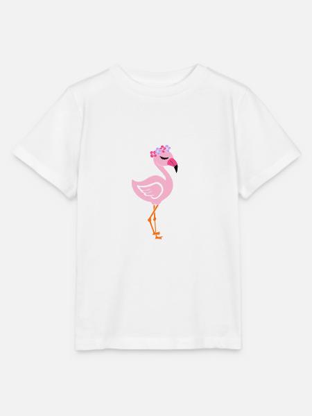 Flamingo mit Flower Headband - Stanley/Stella Kinder T-Shirt MINI CREATOR  - Weiß