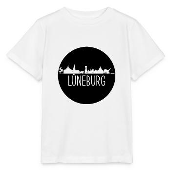 lüneburg,skyline, cercle, coupe de ciseaux, noir - T-shirt bio MINI CREATOR Stanley/Stella Enfant - blanc - Devant - Maike (125cm)