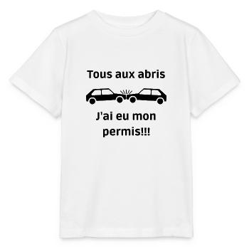 Tous aux abris, j'ai eu mon permis - T-shirt bio MINI CREATOR Stanley/Stella Enfant - blanc - Devant - Maike (125cm)