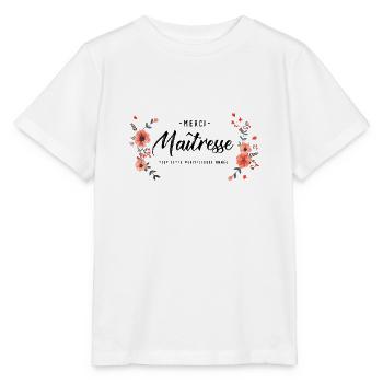 Cadeau personnalisé merci Maitresse - T-shirt bio MINI CREATOR Stanley/Stella Enfant - blanc - Devant - Maike (125cm)
