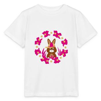 Hase mit viel Blumen in Pink und Weiß. - Stanley/Stella Kinder T-Shirt MINI CREATOR  - Weiß - Vorne - Maike (125cm)