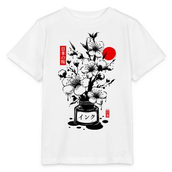 Encre cerisier japonais - noir - T-shirt bio MINI CREATOR Stanley/Stella Enfant - blanc - Devant - Maike (125cm)