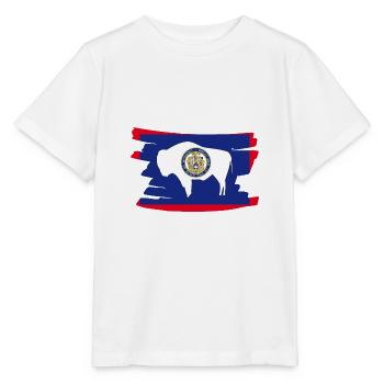 Wyoming USA - Flag - brush horizontal - T-shirt bio MINI CREATOR Stanley/Stella Enfant - blanc - Devant - Maike (125cm)