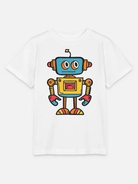 Niedlicher Retro-Roboter mit buntem Design - Stanley/Stella Kinder T-Shirt MINI CREATOR - Weiß