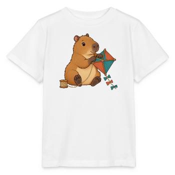 Capybara baut einen Papierdrachen - Stanley/Stella Kinder T-Shirt MINI CREATOR  - Weiß - Vorne - Maike (125cm)
