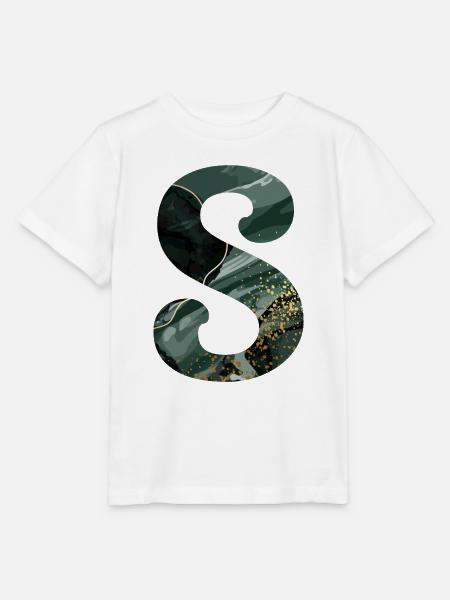 Grün marmorierter S-Buchstabe - Stanley/Stella Kinder T-Shirt MINI CREATOR - Weiß
