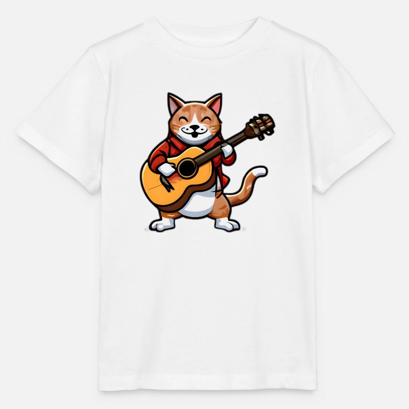 Un chat mignon joue de la guitare - T-shirt bio MINI CREATOR Stanley/Stella Enfant - blanc