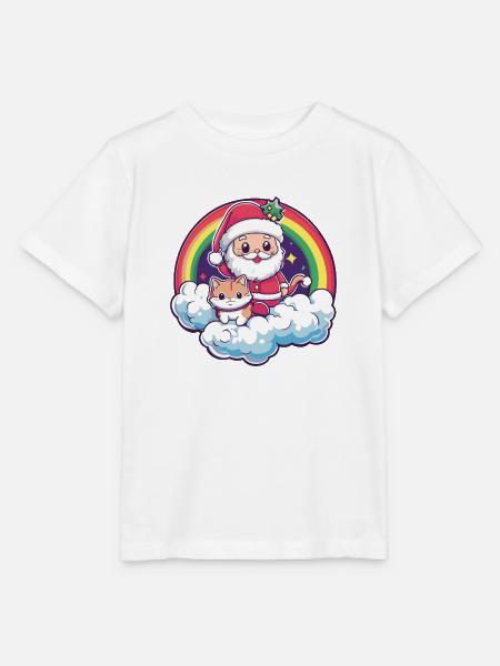 Katze Weihnachtsmann Regenbogen - Stanley/Stella Kinder T-Shirt MINI CREATOR  - Weiß