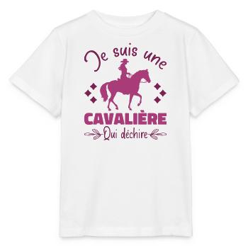 Ein Reiter, der auf einem Pferd reitet, das Geschenk zerreißt - Stanley/Stella Kinder T-Shirt MINI CREATOR  - Weiß - Vorne - Maike (125cm)