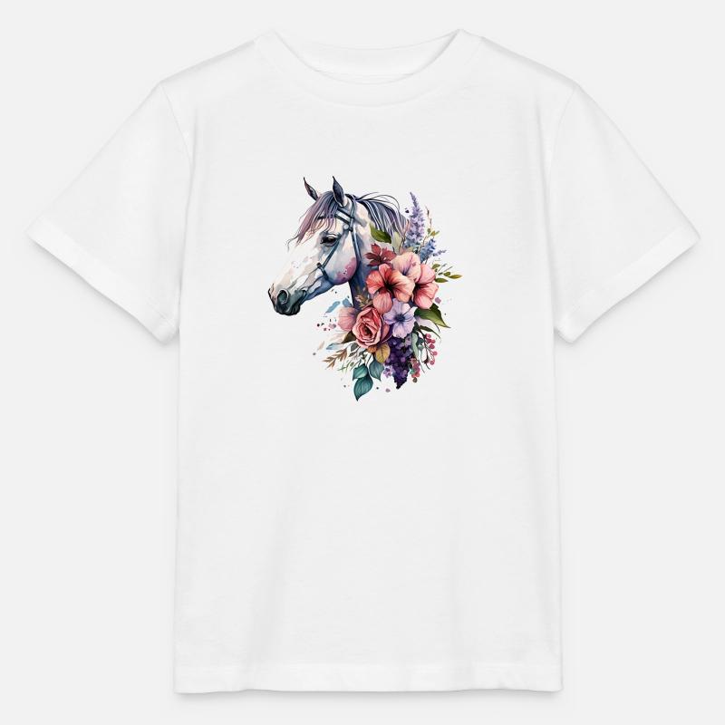 Conception de fleurs bohèmes de cheval - T-shirt bio MINI CREATOR Stanley/Stella Enfant - blanc