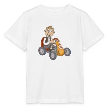 The happy boy on the pedal car - Stanley/Stella MINI CREATOR Kids’ T-Shirt - white - Front - Maike (125cm)