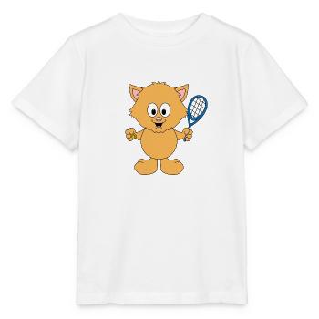 KATZE - KATER - TIER - TENNIS - SPORT - Stanley/Stella Kinder T-Shirt MINI CREATOR  - Weiß - Vorne - Maike (125cm)