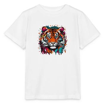 Farbenfroher Tiger - Stanley/Stella Kinder T-Shirt MINI CREATOR  - Weiß - Vorne - Maike (125cm)