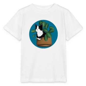 Freche Katze im Blumentopf Blumen Katzenliebhaber - Stanley/Stella Kinder T-Shirt MINI CREATOR  - Weiß - Vorne - Maike (125cm)