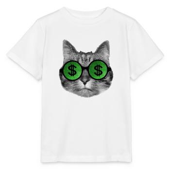 Lustige reiche Katze mit Dollarzeichenbrille - Stanley/Stella Kinder T-Shirt MINI CREATOR  - Weiß - Vorne - Maike (125cm)