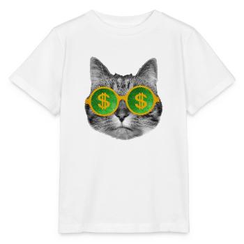 Chat d’argent riche avec des lunettes de signe de dollar - T-shirt bio MINI CREATOR Stanley/Stella Enfant - blanc - Devant - Maike (125cm)