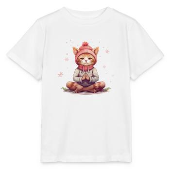 Yoga Shirt / Katze Lotussitz Illustration - Stanley/Stella Kinder T-Shirt MINI CREATOR  - Weiß - Vorne - Maike (125cm)