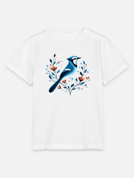 Blauhäher mit Blumen - Stanley/Stella Kinder T-Shirt MINI CREATOR  - Weiß