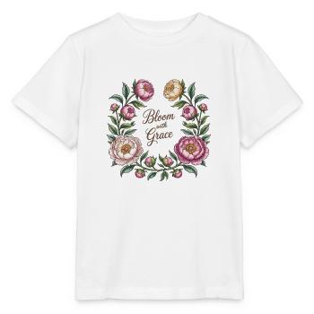 Bloom with Grace – Pfingstrosenkranz - Stanley/Stella Kinder T-Shirt MINI CREATOR  - Weiß - Vorne - Maike (125cm)
