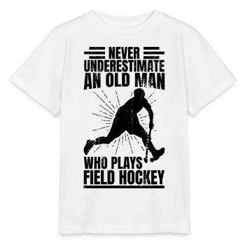 Old Man Playing Field Hockey - Stanley/Stella MINI CREATOR Kids’ T-Shirt - white - Front - Maike (125cm)