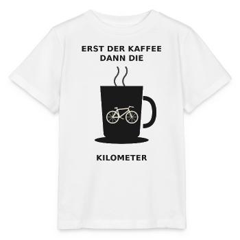Erst der Kaffee dann die Kilometer  - Stanley/Stella Kinder T-Shirt MINI CREATOR  - Weiß - Vorne - Maike (125cm)
