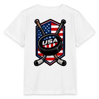 USA Eishockey Flaggen Schild - Stanley/Stella Kinder T-Shirt MINI CREATOR  - Weiß - Vorne - Maike (125cm)