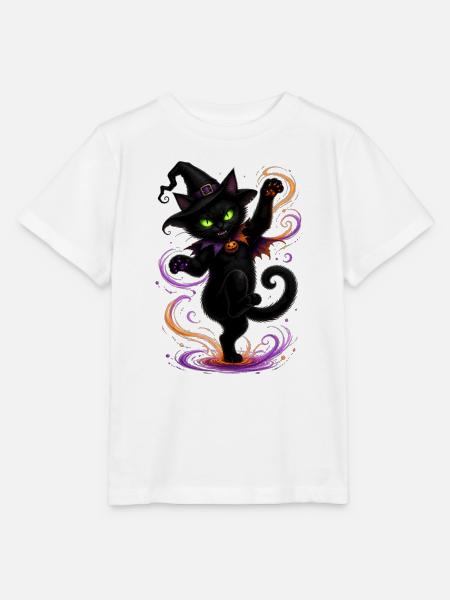 Halloween black cat dancing - Stanley/Stella Kinder T-Shirt MINI CREATOR - Weiß