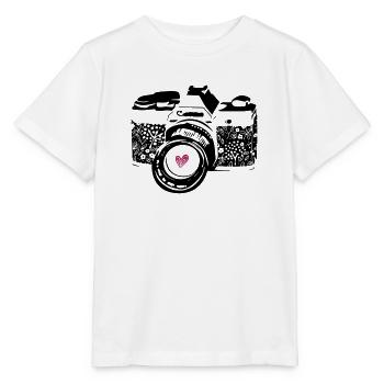 Appareil photo noir avec des fleurs - T-shirt bio MINI CREATOR Stanley/Stella Enfant - blanc - Devant - Maike (125cm)