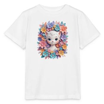 Chat heureux, maison heureuse - T-shirt bio MINI CREATOR Stanley/Stella Enfant - blanc - Devant - Maike (125cm)