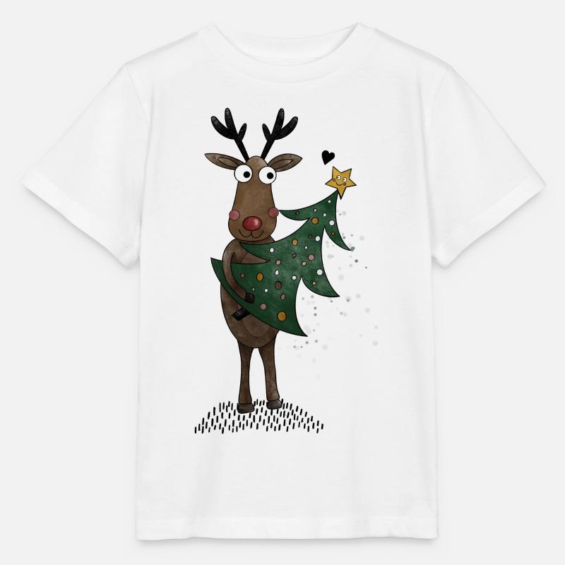 Renne avec sapin de Noël - T-shirt bio MINI CREATOR Stanley/Stella Enfant - blanc